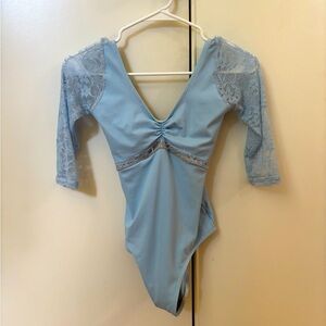 EUC Class In Dancewear Sky Blue Lacs Inserts Leotard Adult S